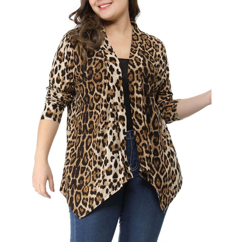 Agnes Orinda Women's Plus Size Leopard Spots Asymmetric Open Front Fashion Cardigans, 1 of 9