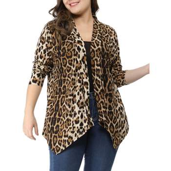 Agnes Orinda Women's Plus Size Leopard Spots Asymmetric Open Front Fashion Cardigans