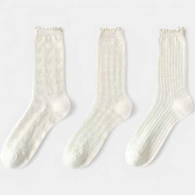 Anna-Kaci Women's Delicate Lace Knit Crew Socks with Subtle Textured Patterns
