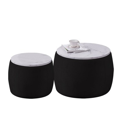 Nesting Round Ottoman Coffee Table Footstool Set Of 2 With Storage ...