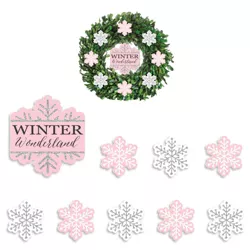 Big Dot of Happiness Pink Winter Wonderland -  Holiday Snowflake Birthday Party and Baby Shower Front Door Decor - DIY Accessories for Wreath - 9 Pcs