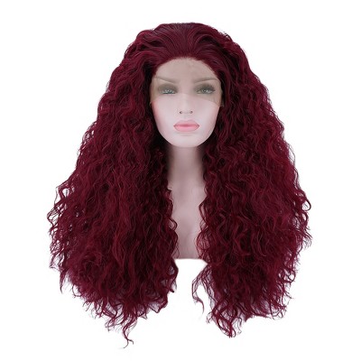 Unique Bargains Women's Long Water Wave Lace Front Wigs with Wig Cap 24" Fuchsia 1PC