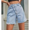 Coolmee Jean Shorts for Women High Rise Stretchy Crossover Waist Denim Shorts Raw Hem Casual Pockets - 2 of 4