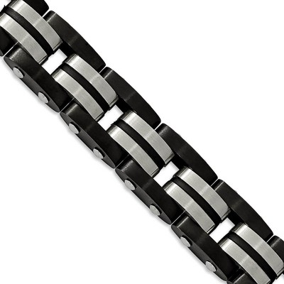 Black Bow Jewelry 12.5mm Stainless Steel, Black Rubber & Black Plated Bracelet, 8.25 In