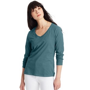 Hanes Women's Long Sleeve Cotton V-Neck T-Shirt - 1 of 4