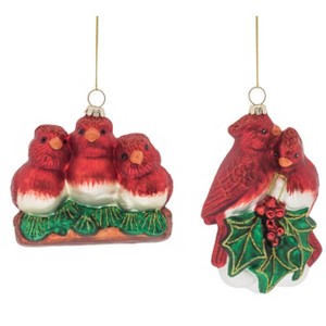 Transpac Glass Cardinal Family Ornament Set of 2 Christmas Home Decorations - 1 of 1