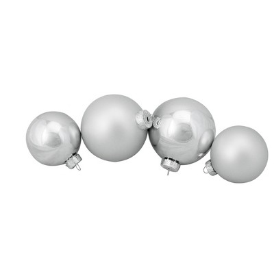 Northlight 72ct Silver Shiny and Matte Christmas Glass Ball Ornaments 4" (100mm)