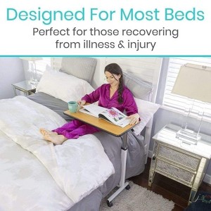 Vive Health Overbed Table Hospital Bed Table  Swivel Wheel Rolling Tray  Adjustable Over Bedside Home Desk - 1 of 4