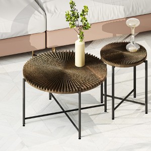 FONTOI End Table Two Piece Coffee and End Table Set Walnut Finish Distressed Cylindrical Modern Rustic Living Room, Walnut Brown, 31.4"*31.4"*18.9" - 1 of 4
