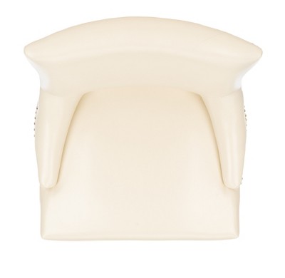 Transitional Flat Cream Leather Upholstered Side Chair with Nailhead Trim