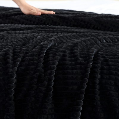 Kenneth Cole Black Textured Plush Reversible Throw Blanket