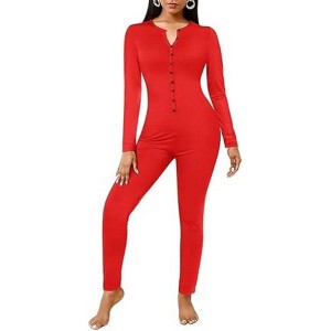 Ekouaer Womens Onesie Adult Button One Piece Pajama Long Sleeve Onesie Pajamas Jumpsuit Sleepwear for Women - 1 of 2