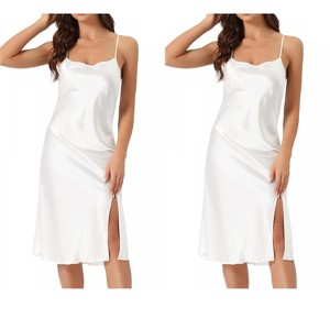 INSPIRE CHIC Womens 2 Pack Satin Nightdress Slit Nightgown Sleeveless Backless Silky Midi Sleepwear - 1 of 4