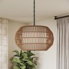 Rattan Farmhouse Chandelier Light Fixture, 5 Light Large Chandelier, Handwoven Dining Room Chandelier with Fabric Shade - 3 of 4