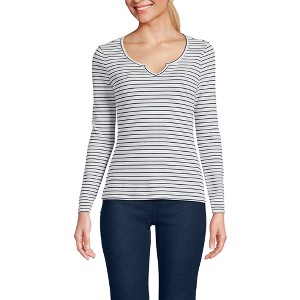 Lands' End Women's Lightweight Waffle Skimming Long Sleeve Notch Neck T-shirt - 1 of 4