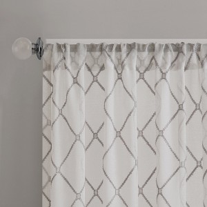 Gracie Mills Cyprian Diamond Embroidered Rod Pocket Top Sheer Window Curtain Panel - 1 of 2