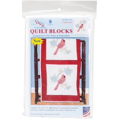 Jack Dempsey Stamped White Quilt Blocks 18"X18" 6/Pkg-Cardinal