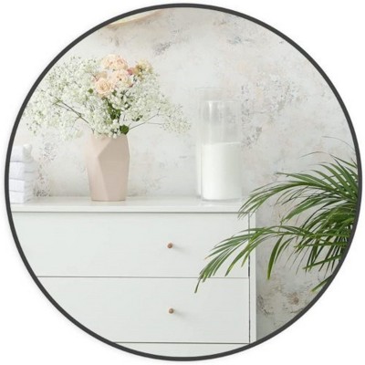Black 24 Inch Stylish Metal Round Bathroom Mirror with Durable Construction and Sleek Finish