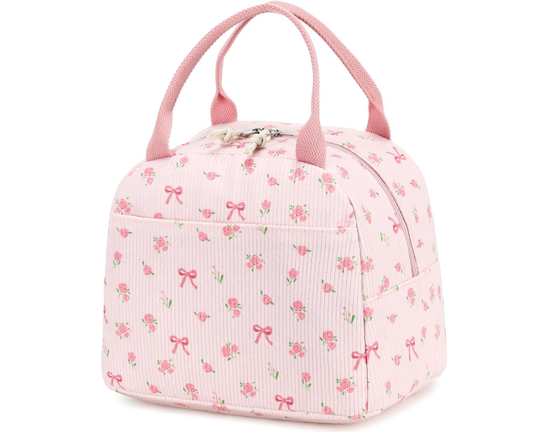 Cute Corduroy Insulated Lunch Tote Bag. Reusable Large Capacity Cooler for Work, Picnic, or Travel.