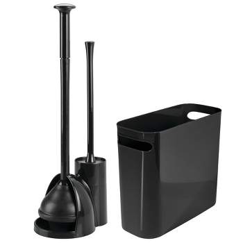 mDesign Multi-Piece Plastic Bathroom Set, Bowl Brush/Plunger and Trash Can