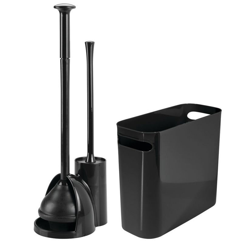 mDesign Multi-Piece Plastic Bathroom Set, Bowl Brush/Plunger and Trash Can, 1 of 9