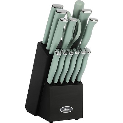 Oster Evansville 14 Piece Cutlery Set, Stainless Steel with Turquoise  Handles 