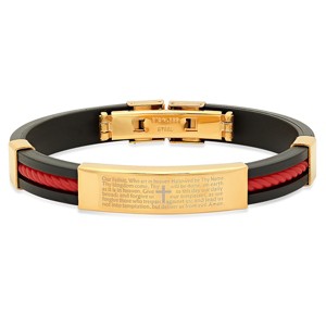 Steeltime Men's 18k gold plated stainless steel our father prayer black rubber bracelet. Color Options: Black, Blue, Red, Orange, Brown - 1 of 4