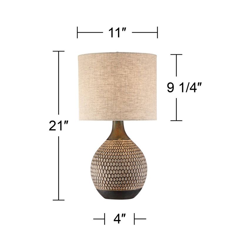 360 Lighting Emma Modern Mid Century Accent Table Lamp 21" High Wood Brown Ceramic with Table Top Dimmer Oatmeal Drum Shade for Bedroom Living Room, 4 of 10