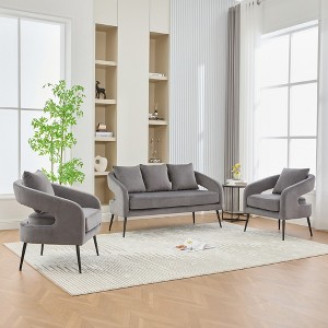 VASIP 53" Modern Velvet Open-Back Loveseat  with 3 Pillows and Metal Legs,Mini Sofa for Living Room,Bedroom,Apartment,Beige - 1 of 4