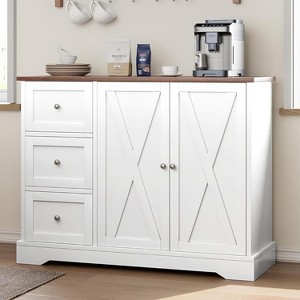 Buffet Cabinet with Storage Drawers & Doors, Farmhouse Coffee Bar with Adjustable Shelf for Kitchen & Living Room, Elegant  Design - 1 of 4