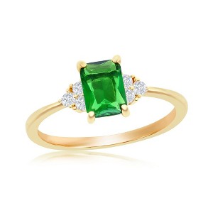 Bella Silver Sterling Silver Emerald CZ & White CZ Cluster Side Stones Ring - Gold Plated - Green - Size 7 - 1 of 3