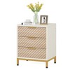 Resenkos Night Stands for Bedrooms, White and Gold Light Wood Grain Nightstands with 3 Drawers Bedside End Tables Storage for Living Room Brown - 2 of 4