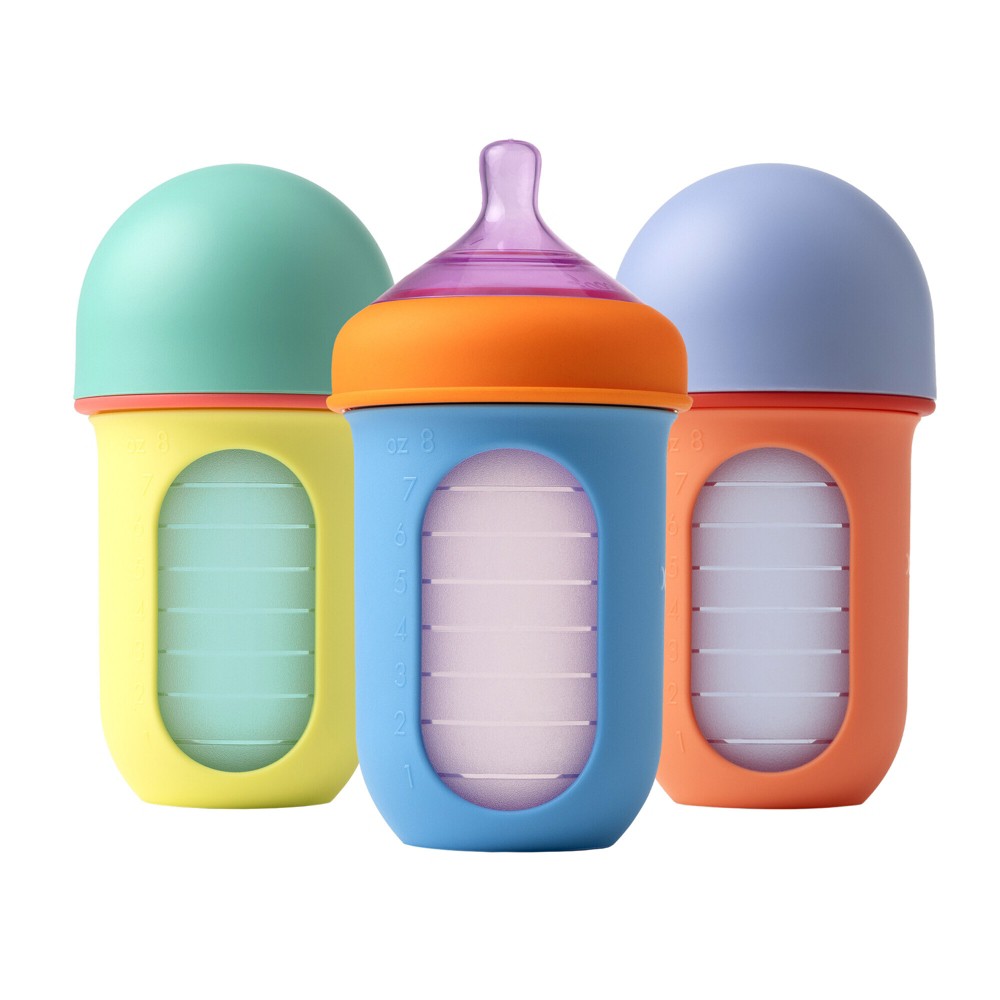 Photos - Baby Bottle / Sippy Cup Boon Nursh Silicone Baby Bottles with Collapsible Silicone Pouch - 8 fl oz/3pk - Color Block 