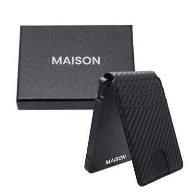 Maison Mens Minimalist Leather RFID Pop Up Aluminum Credit Card Holder Black