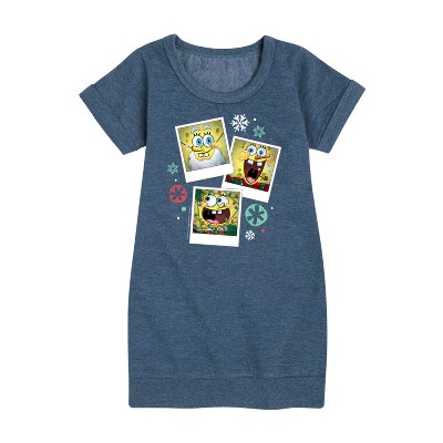 - SpongeBob SquarePants - Christmas  Photo Collage Graphic Short Sleeve Fleece Dress