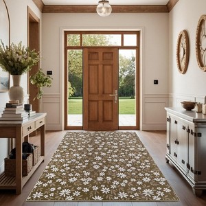 COZONY Floral Pattern Area Mat Rug Carpet, Machine Washable Non-Slip Low Pile Floor Covering for Living Room Bedroom Kitchen - 1 of 4