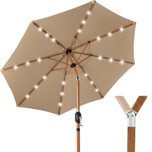 Best Choice Products 10ft Solar LED Lighted Outdoor Woodgrain Pattern Steel Market Patio Umbrella - 1 of 4