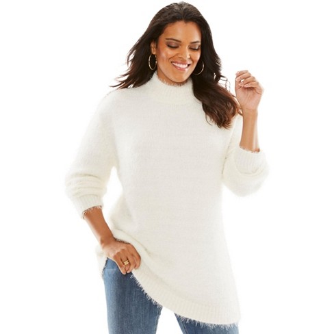 Roaman's Fine Gauge Lace Pullover Sweater - 34/36, White