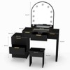 Angel Sar Modern Makeup Vanity Desk with Mirror and Lights, Vanity Set with Charging Station, Stool & Clear Glass Top, Black - 3 of 4
