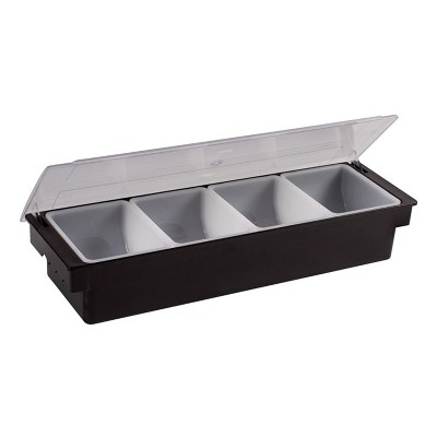 Winco Four Compartment Condiment Dispenser with Lid, Plastic Base, Black