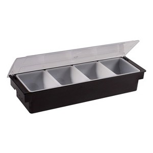 Winco Four Compartment Condiment Dispenser with Lid, Plastic Base, Black - 1 of 3