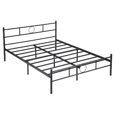 FurnitureR Metal Bed Frame with Headboard and Footboard – Heavy Duty Steel Slats, Under Foundation Storage, No Box Spring Needed, Full Size, Black