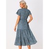 Allegra K Women's Summer Boho Casual Short Sleeve V Neck Tiered Floral Midi Dresses - 3 of 4