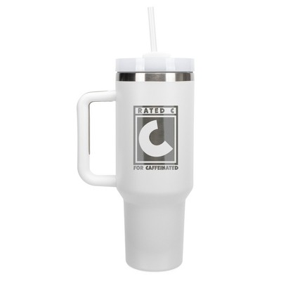100 North Rated C For Caffeinated Wrap-Around 40 Oz. Stainless Steel Water Bottle Coffee Mug, Spill & Leak Resistant, Travel Tumbler with Handle, Lid