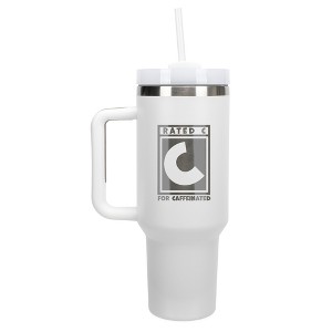 100 North Rated C For Caffeinated Wrap-Around 40 Oz. Stainless Steel Water Bottle Coffee Mug, Spill & Leak Resistant, Travel Tumbler with Handle, Lid - 1 of 4
