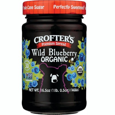 Crofter's Premium Spread Organic - Wild Blueberry 16.5 oz Jar.