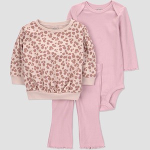 Carter's Just One You® Baby Girls' 3pc Cheetah Sweatshirt with Long Sleeve Bodysuit and Flared Leggings Set - Pink - 1 of 4
