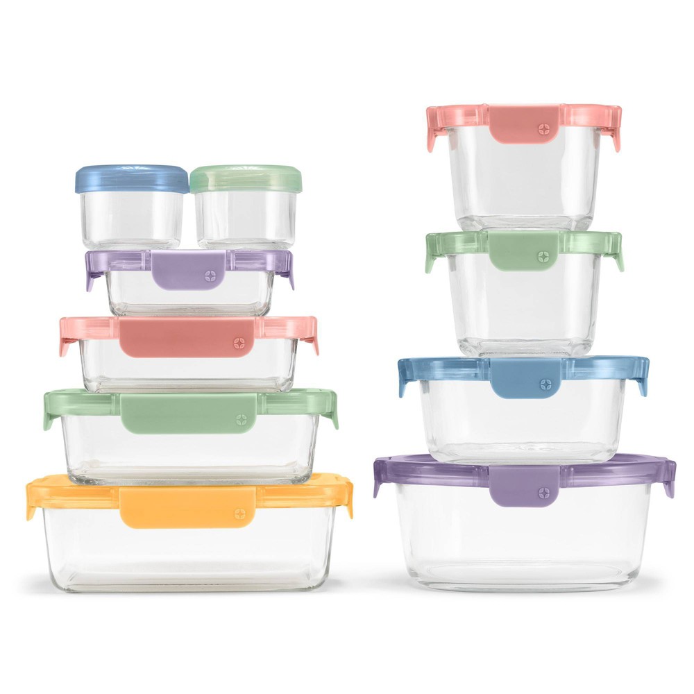 Ello 20pc Color Lock Mixed Food Storage Container Set: Glass &#38; Polypropylene, Multicolored, Microwave &#38; Oven-Safe