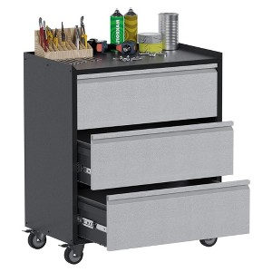 Garvee Rolling Tool Box, 3 Drawers Metal Storage Box for Garage, Warehouse, Black/Gray - 1 of 4
