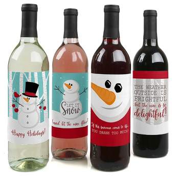 Big Dot of Happiness Let It Snow - Snowman - Holiday and Christmas Party Decorations for Women and Men - Wine Bottle Label Stickers - Set of 4